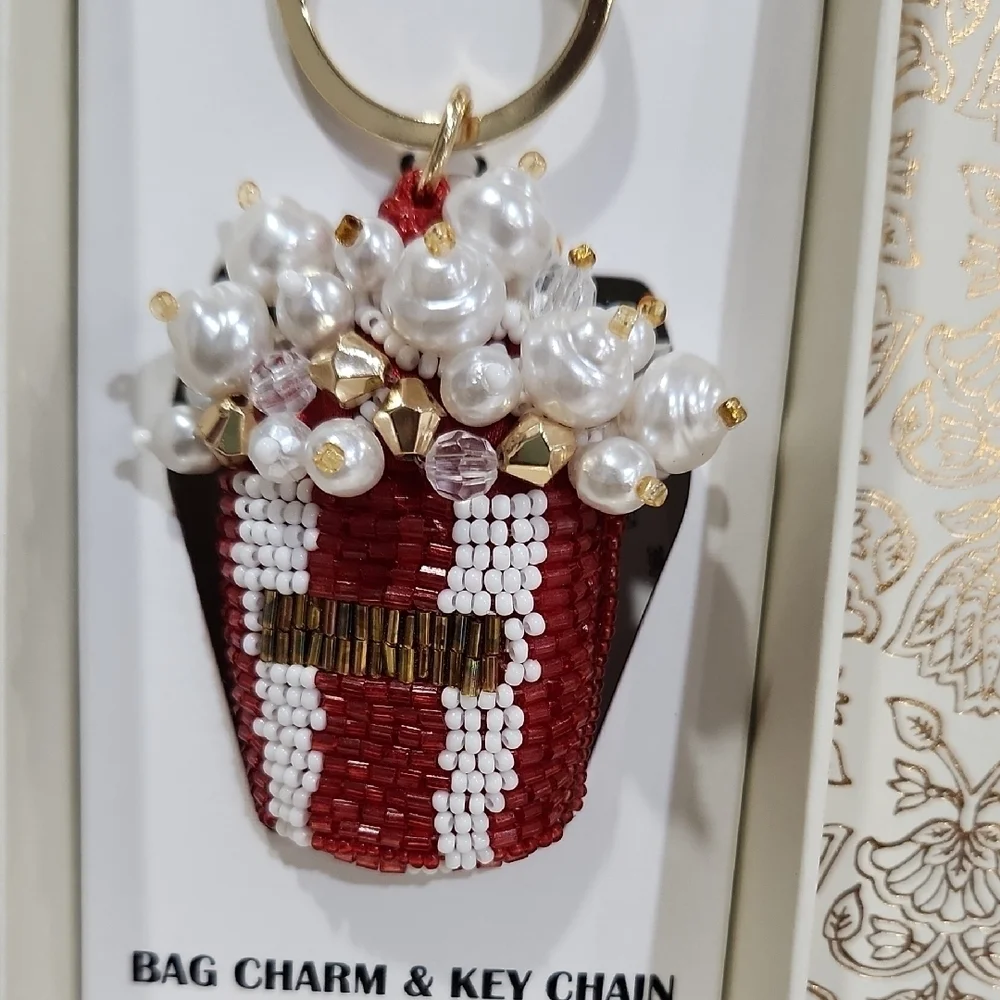 💕▪️ Haute Hippie▪️ Style Red and White Pearl Popcorn  Key Chain Bag Charm